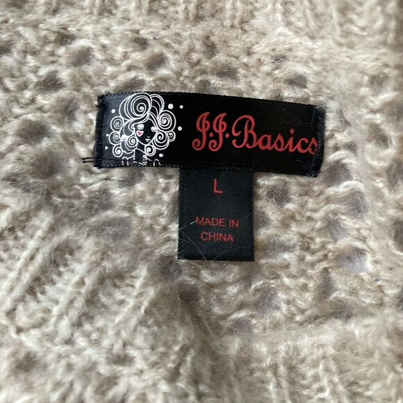 JJ Basics Sweater Sz L Cuffed Sleeves Open Knit Oatmeal Color Nordstrom Casual - Picture 4 of 9